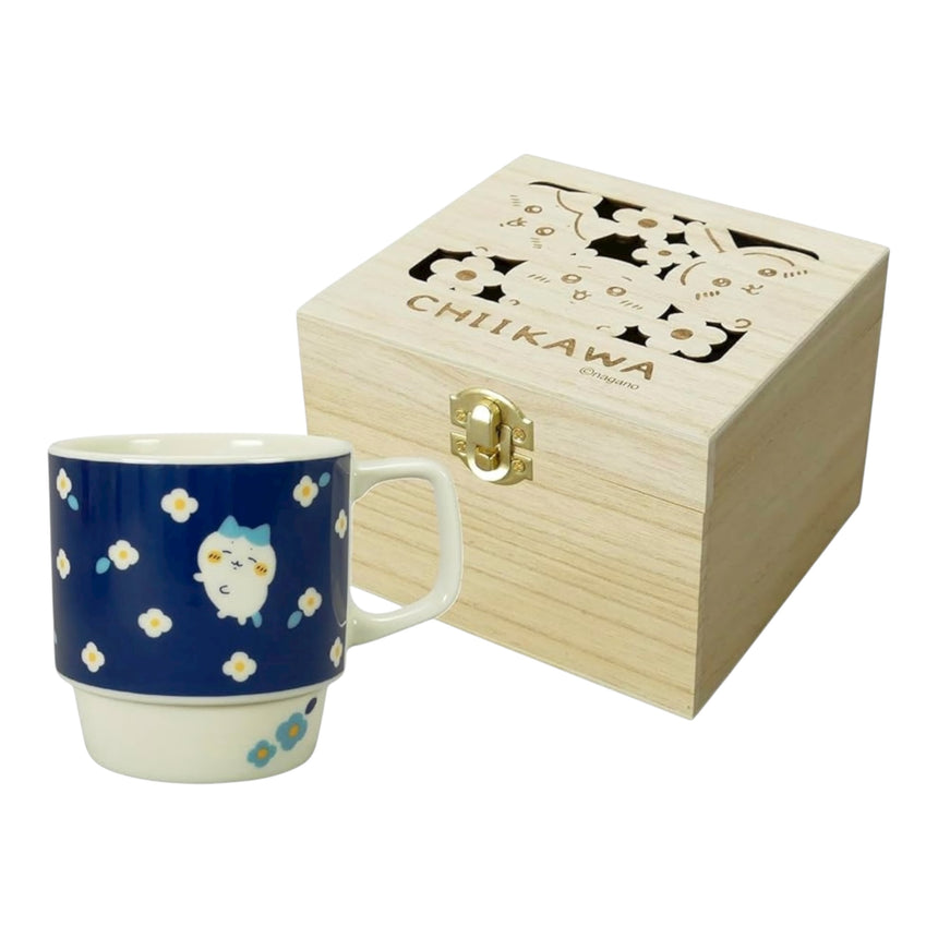 ハチワレ　マグカップ　青（木箱）