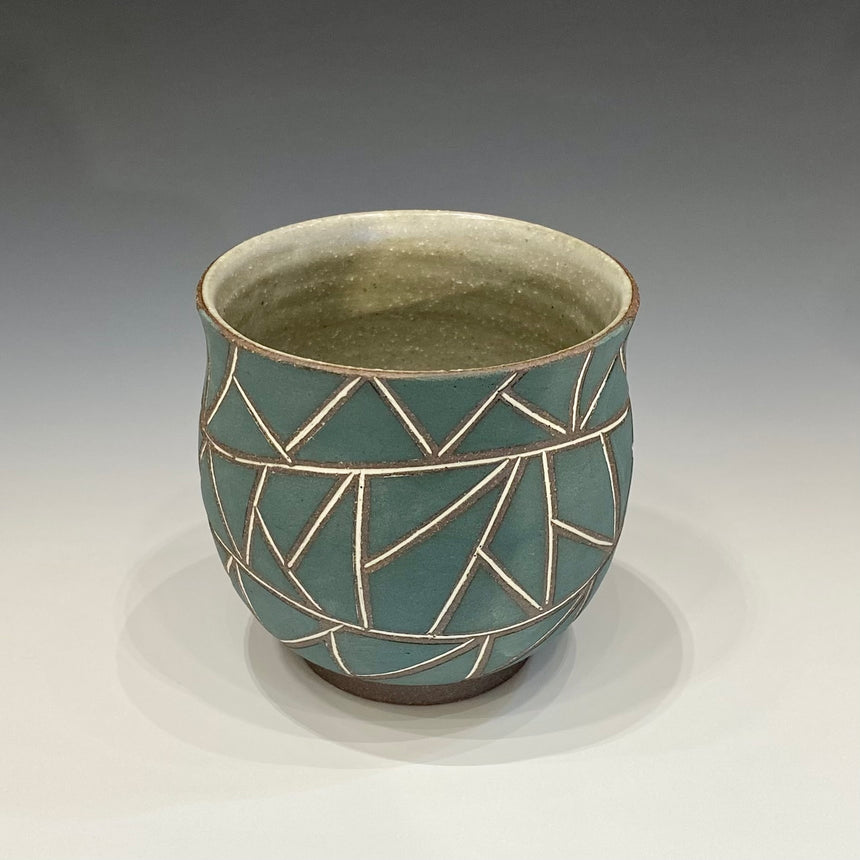 Colored line inlaid teacup green