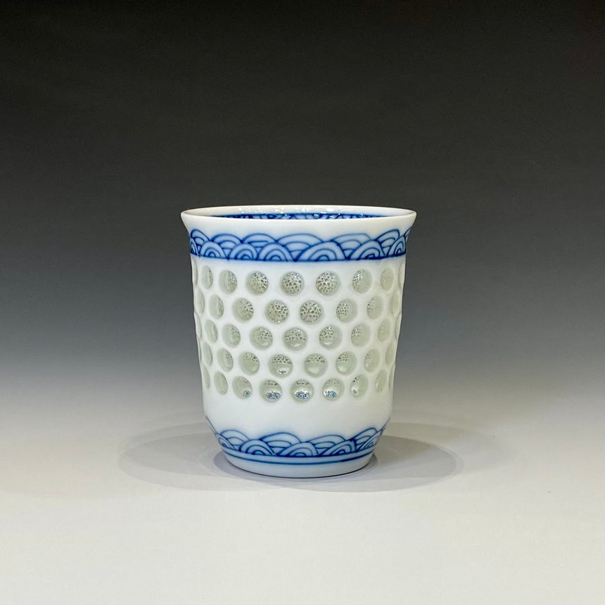 crystal blue wave pattern  guide sake cup