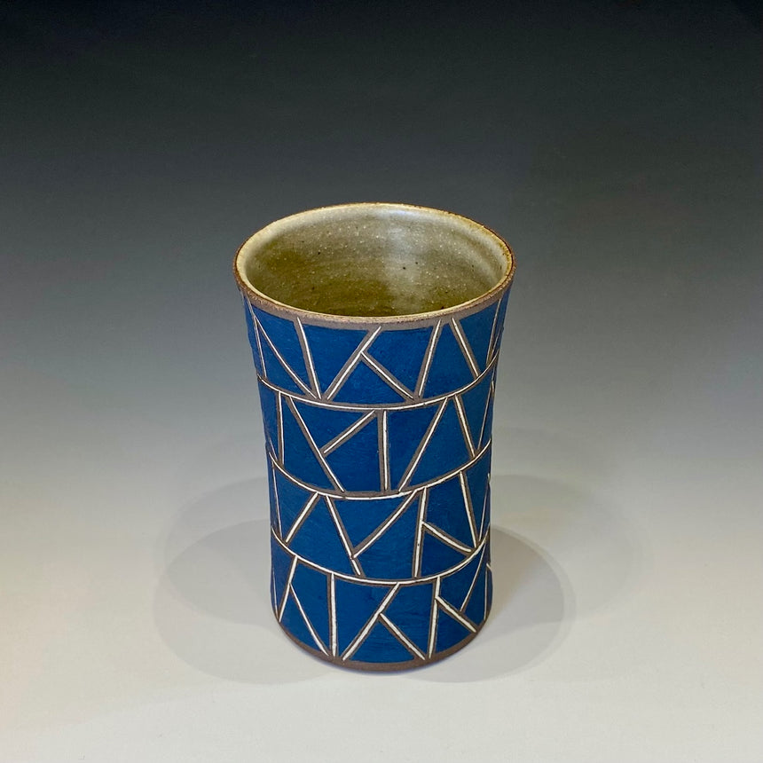 Line inlaid square beer cup straight blue