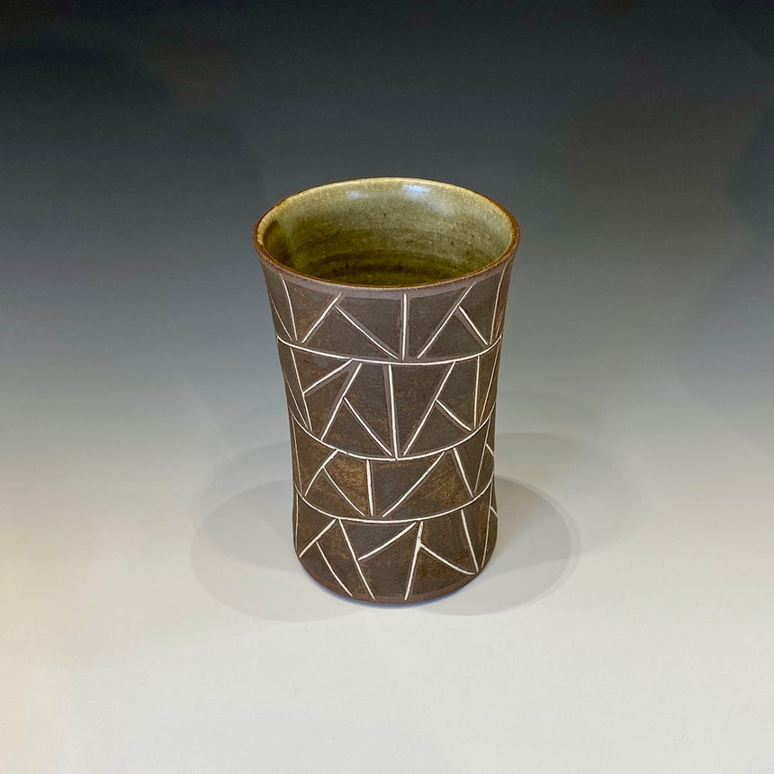 Line inlaid square beer cup straight brown